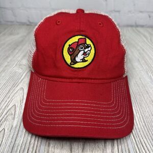 Buc-ees Mesh Trucker Hat One Size Snapback Red White Logo Road Trip Workwear